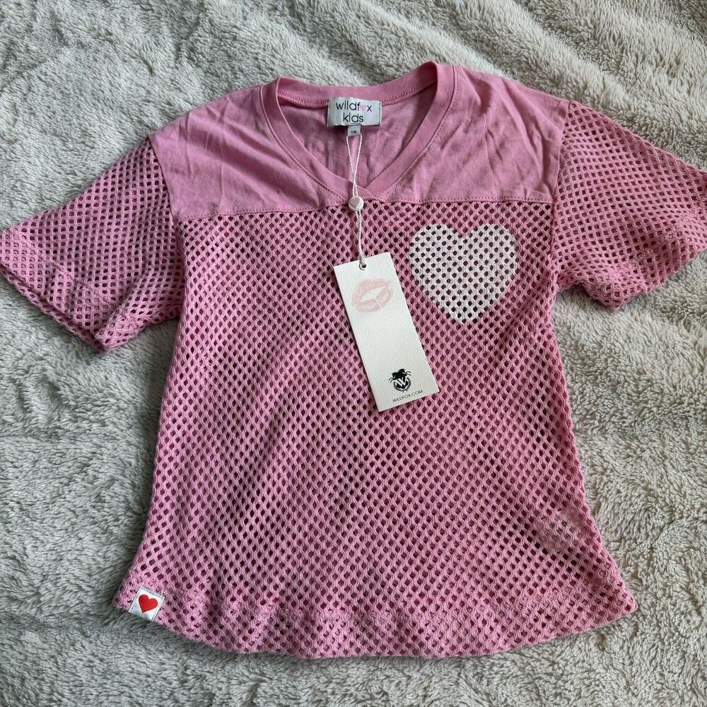 Wildfox Girls Pink Princess Jersey Hearts Size 7/8 NWT Short Sleeve